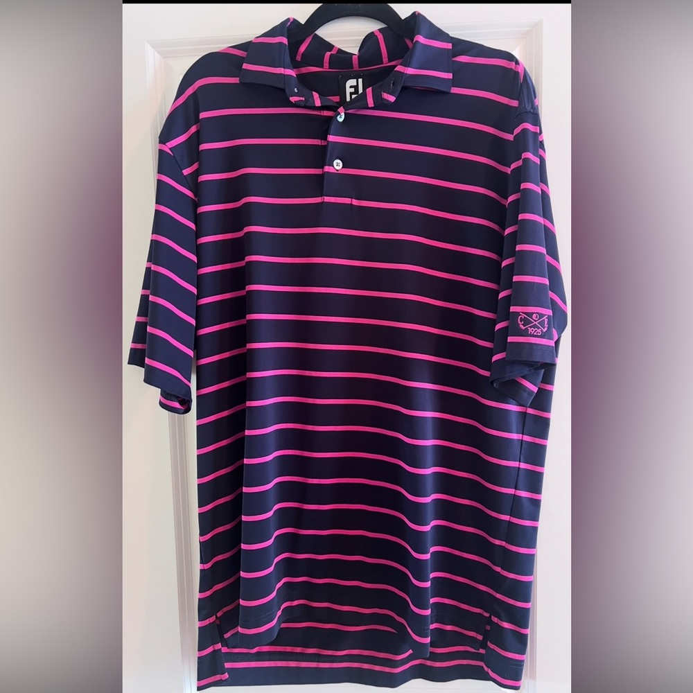 FootJoy Blue & Pink Striped Polo Shirt